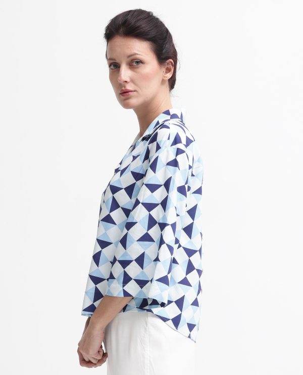 Collared Neck Button Closure Geometric Print Shirt