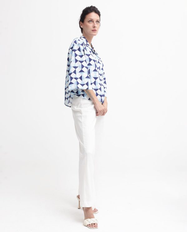 Collared Neck Button Closure Geometric Print Shirt