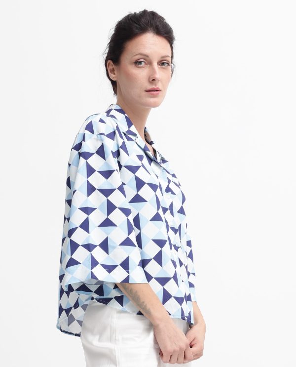 Collared Neck Button Closure Geometric Print Shirt