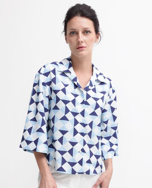 Collared Neck Button Closure Geometric Print Shirt