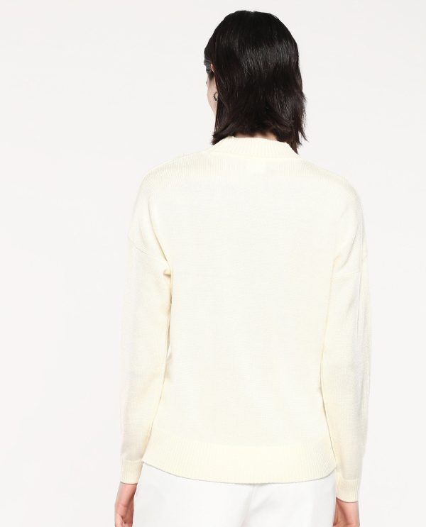 Off-White Acrylic Fabric Relaxed Fit Plain Sweater