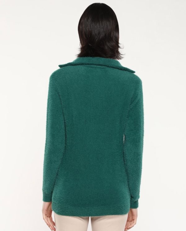 Green Full Sleeve High Neck Plain Sweater