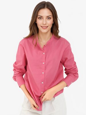 Light Pink Cotton Fabric Mandarin Collar Solid Shirt