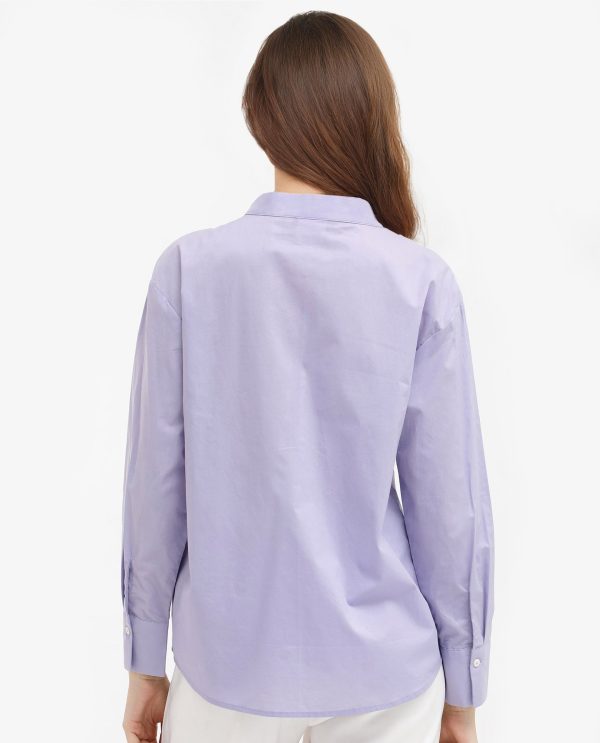 Purple Cotton Fabric Mandarin Collar Solid Shirt