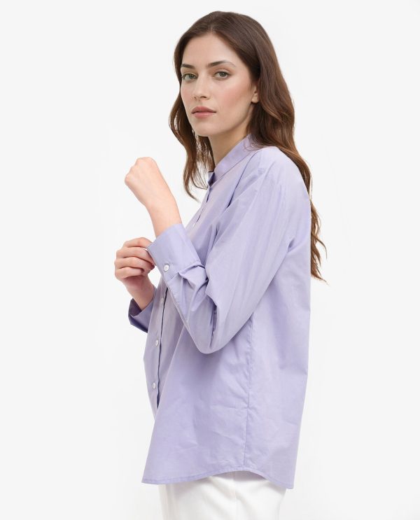 Purple Cotton Fabric Mandarin Collar Solid Shirt