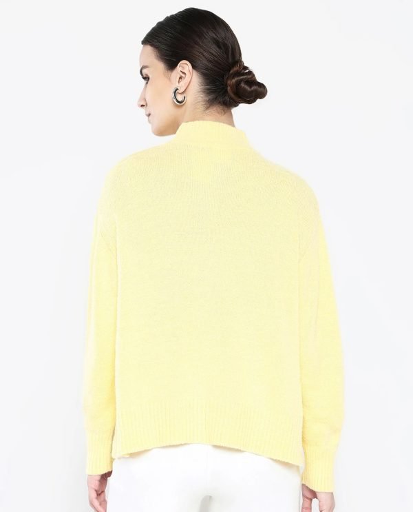 Vevina Yellow Oversized Fit Plain Sweater