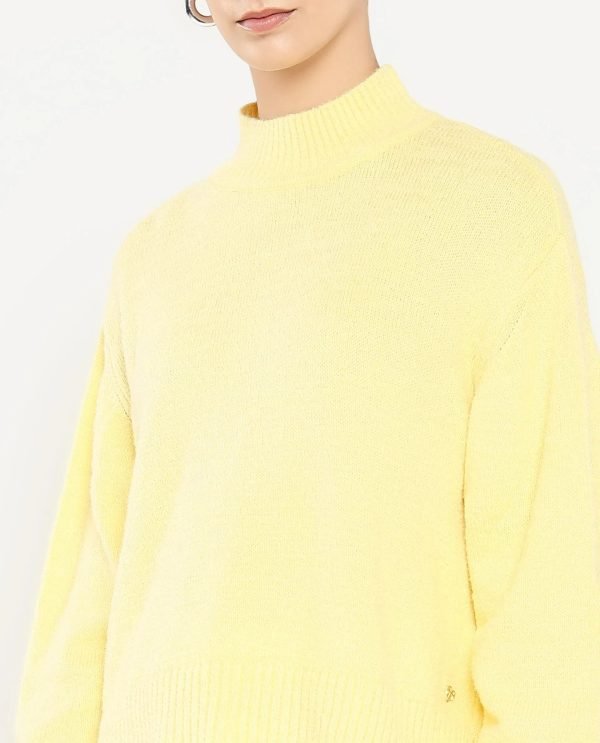 Vevina Yellow Oversized Fit Plain Sweater