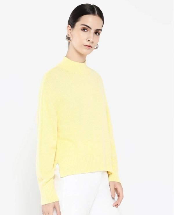 Vevina Yellow Oversized Fit Plain Sweater