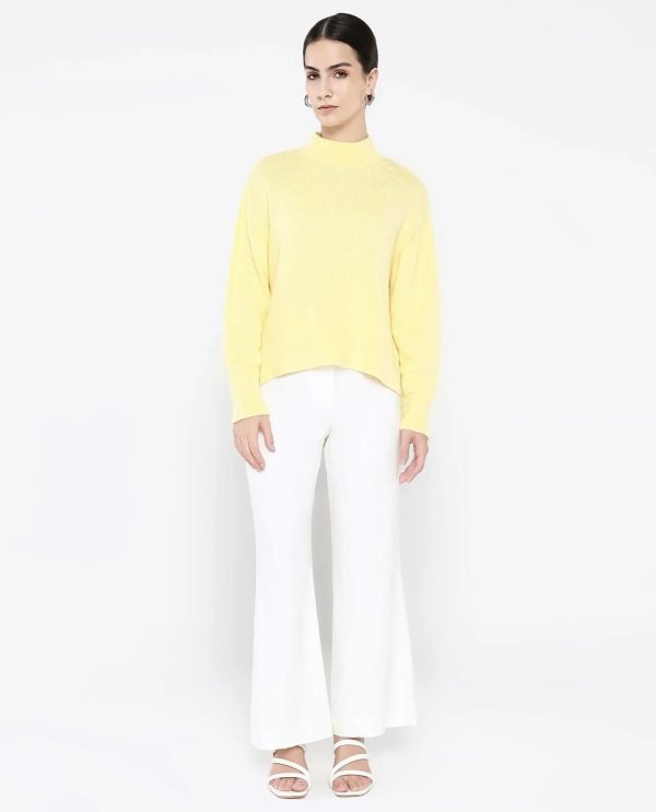 Vevina Yellow Oversized Fit Plain Sweater