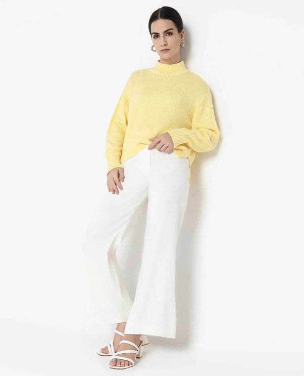 Vevina Yellow Oversized Fit Plain Sweater