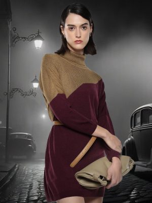 Waneta Maroon Plain Crew Neck Plain Sweater