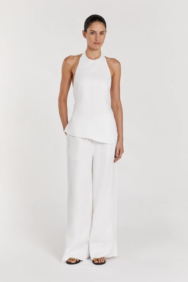 White Linen Asym Halteer Top