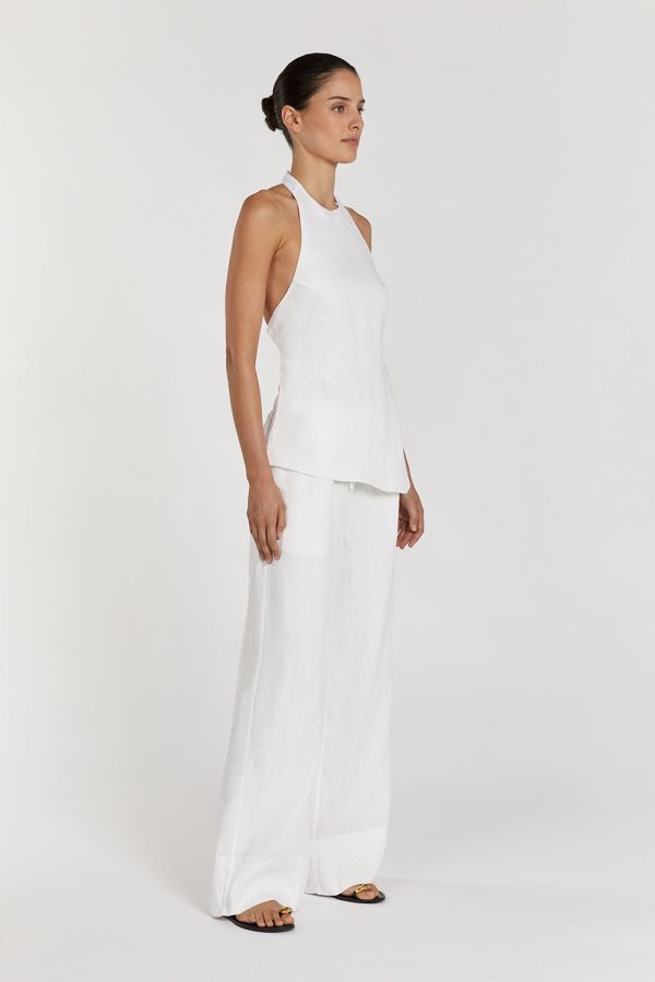 White Linen Asym Halteer Top