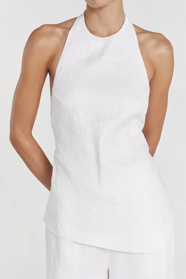 White Linen Asym Halteer Top