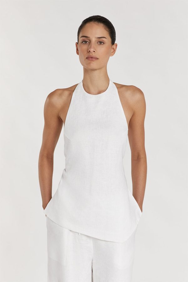 White Linen Asym Halteer Top