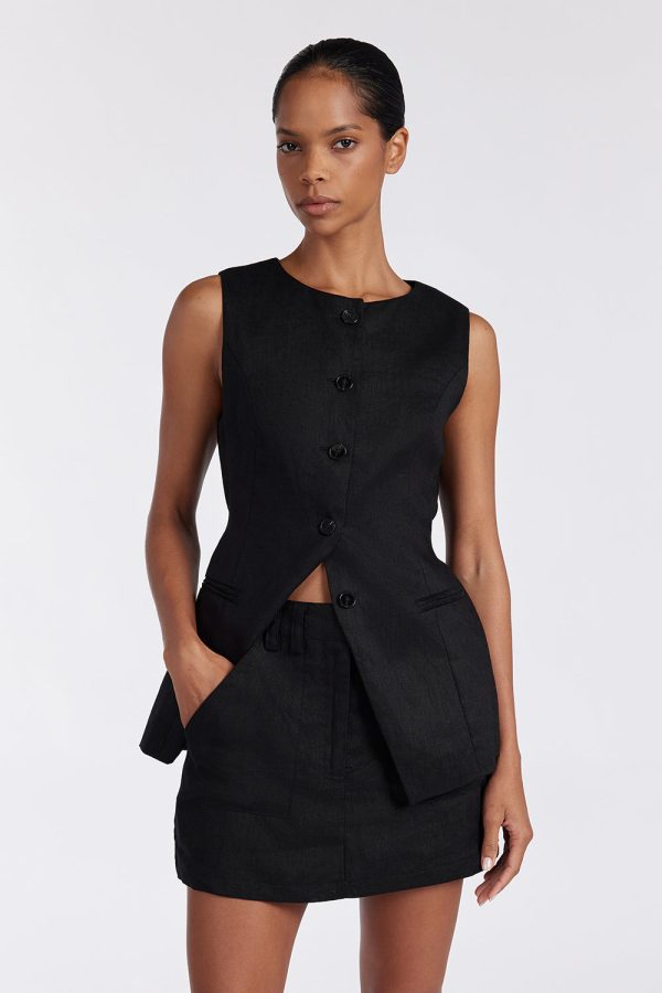 Black Linen Skort