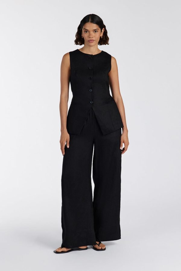 Black Linen Elstic Waist Pants