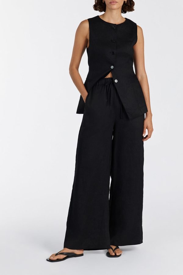 Black Linen Elstic Waist Pants