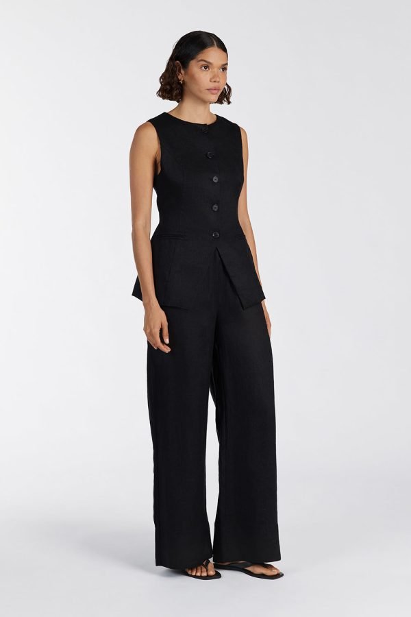 Black Linen Elstic Waist Pants