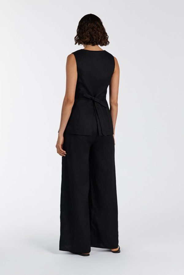 Black Linen Elstic Waist Pants