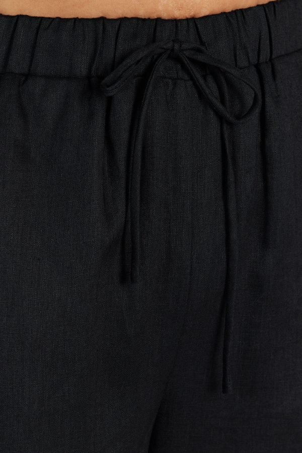 Black Linen Elstic Waist Pants