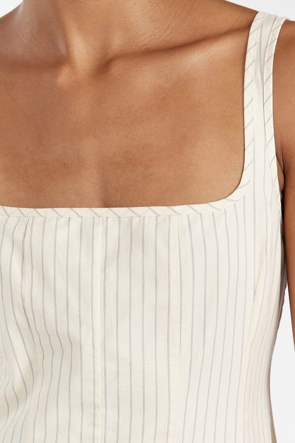 Cream Stripe Midi Dress