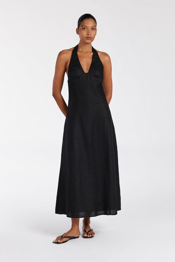 Black Halter Linen Dress