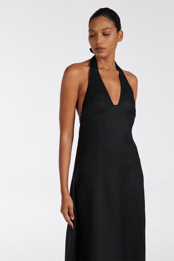 Black Halter Linen Dress