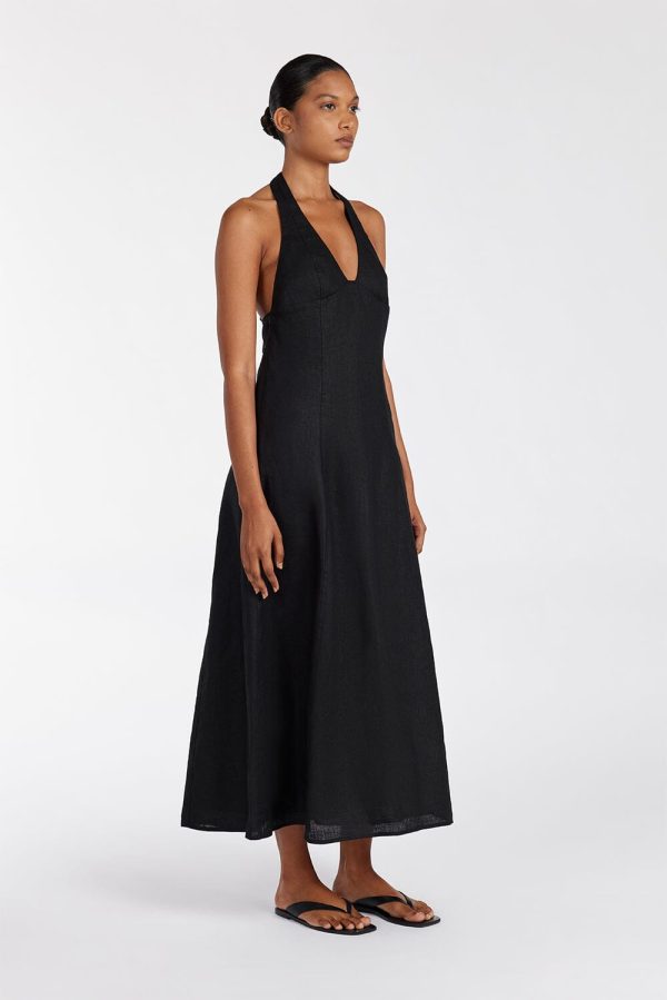 Black Halter Linen Dress