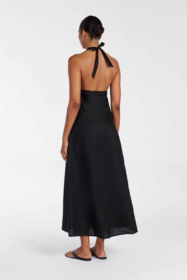 Black Halter Linen Dress