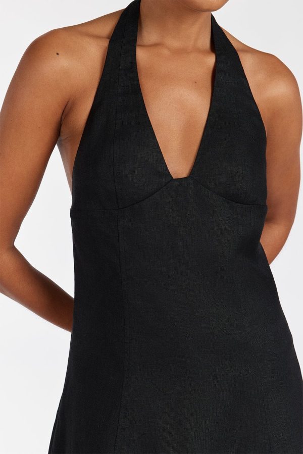 Black Halter Linen Dress