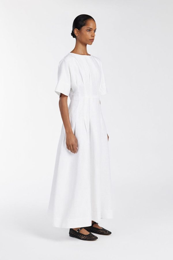 White Boatneck Midi Dress