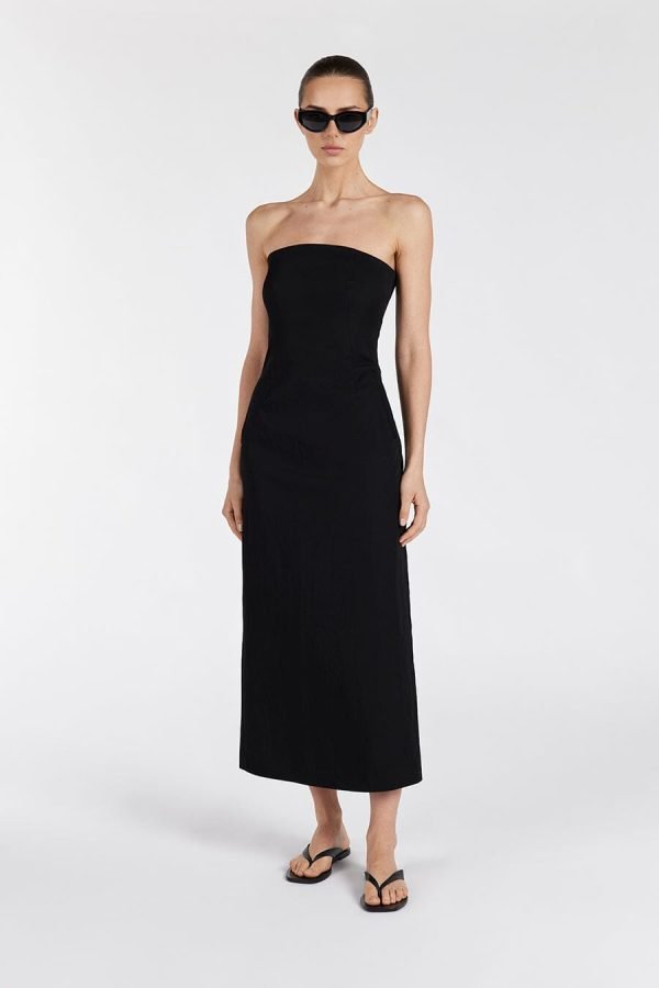 Black Strapeless Midi Dress