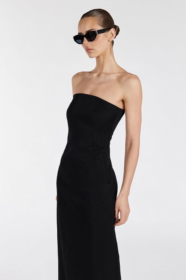 Black Strapeless Midi Dress