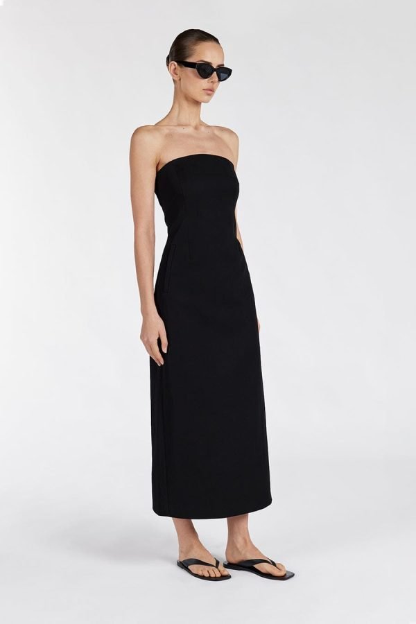 Black Strapeless Midi Dress