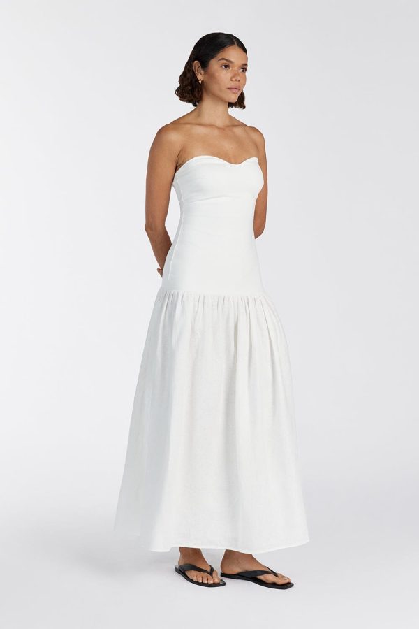 White Strepless Midi Dress