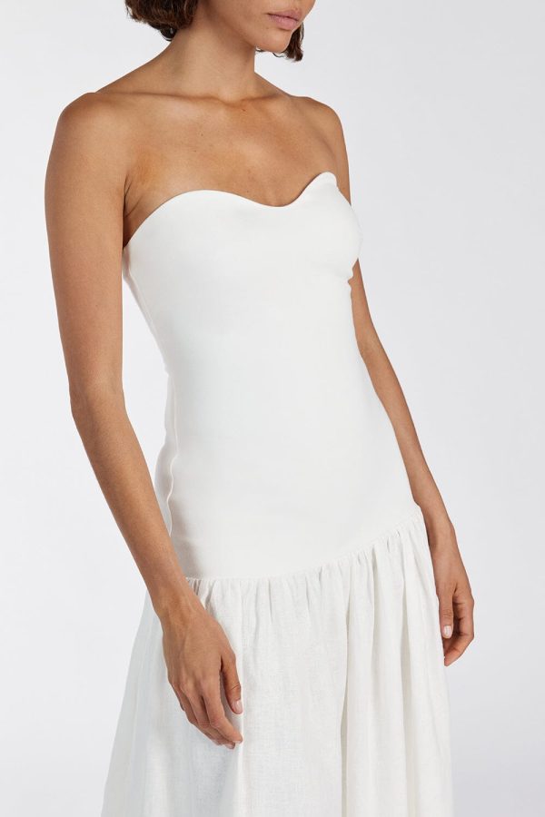 White Strepless Midi Dress