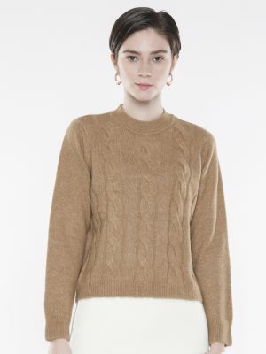 Xena Camel Acrylic Polyester Fabric Relaxed Fit Plain Sweater