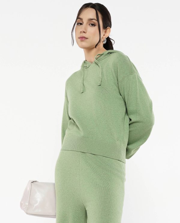 Plain Hooded Plain Sweater Dusky Green