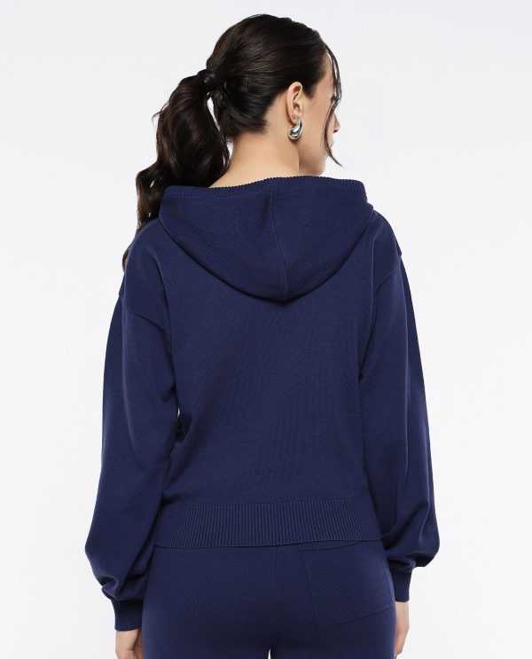 Navy Plain Hooded Plain Sweater