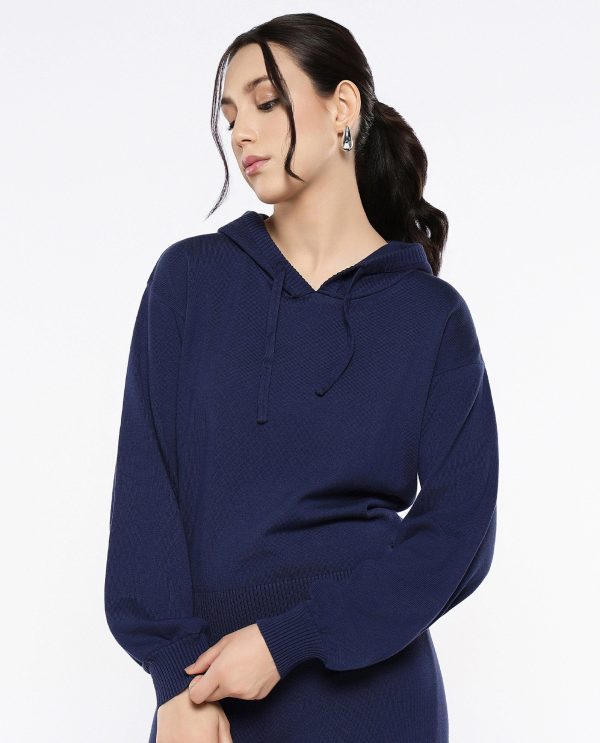 Navy Plain Hooded Plain Sweater