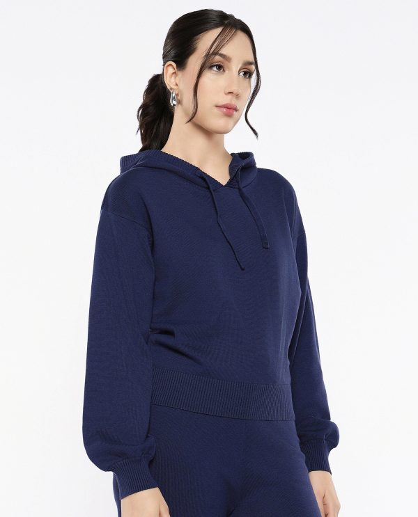 Navy Plain Hooded Plain Sweater