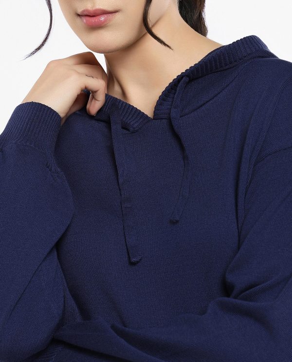 Navy Plain Hooded Plain Sweater