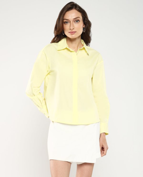 Cuffed Sleeve Collared Neck Button Closure Plain Shirt