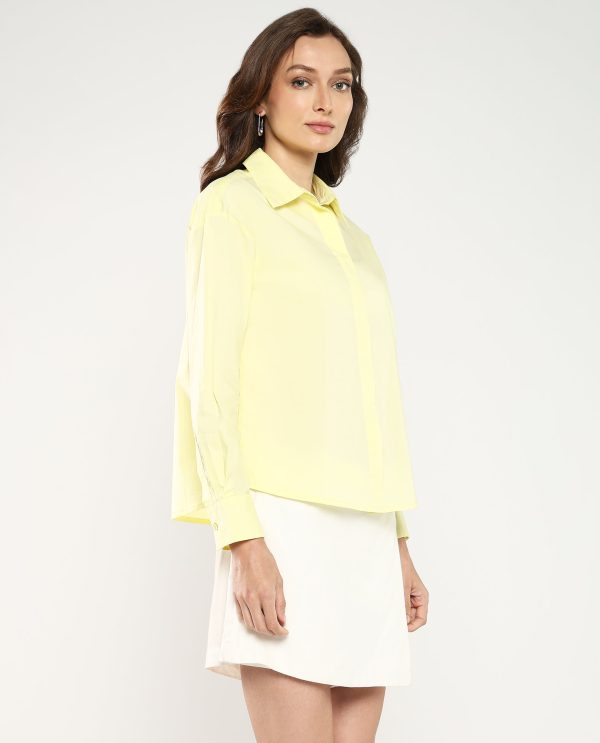 Cuffed Sleeve Collared Neck Button Closure Plain Shirt