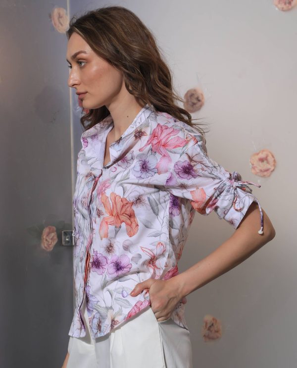 Multicolor Collar Regular Fit Floral Print Top