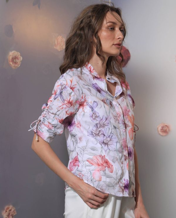 Multicolor Collar Regular Fit Floral Print Top