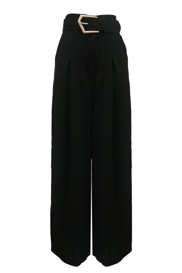 Wide Pants w/ Buckle Belt