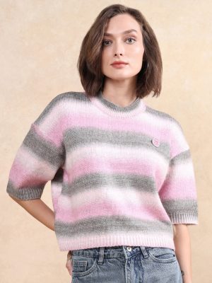 Zenobia Pink Oversized Fit Plain Sweater