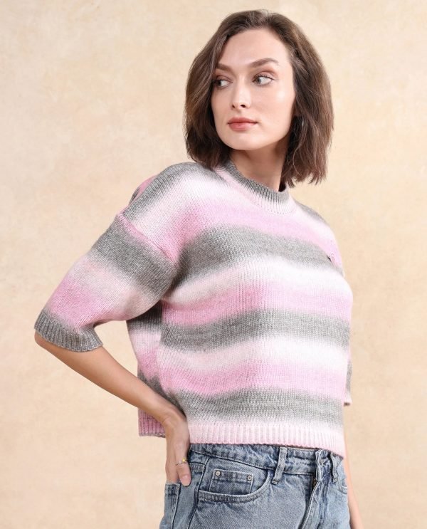 Zenobia Pink Oversized Fit Plain Sweater